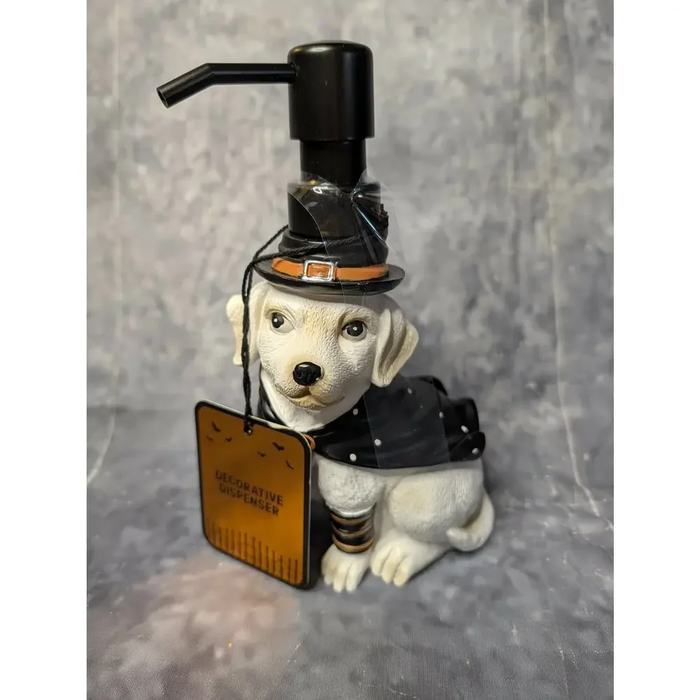 NEW! Witch Dog Pump Soap Dispenser Yellow Lab Halloween Decor Gift